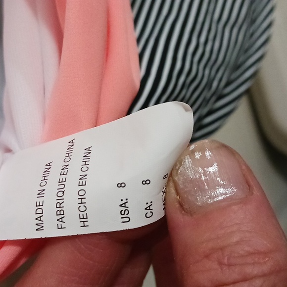 Cocoship one piece halter swimsuit - 8 - peach/black&white stripes - Picture 5 of 9